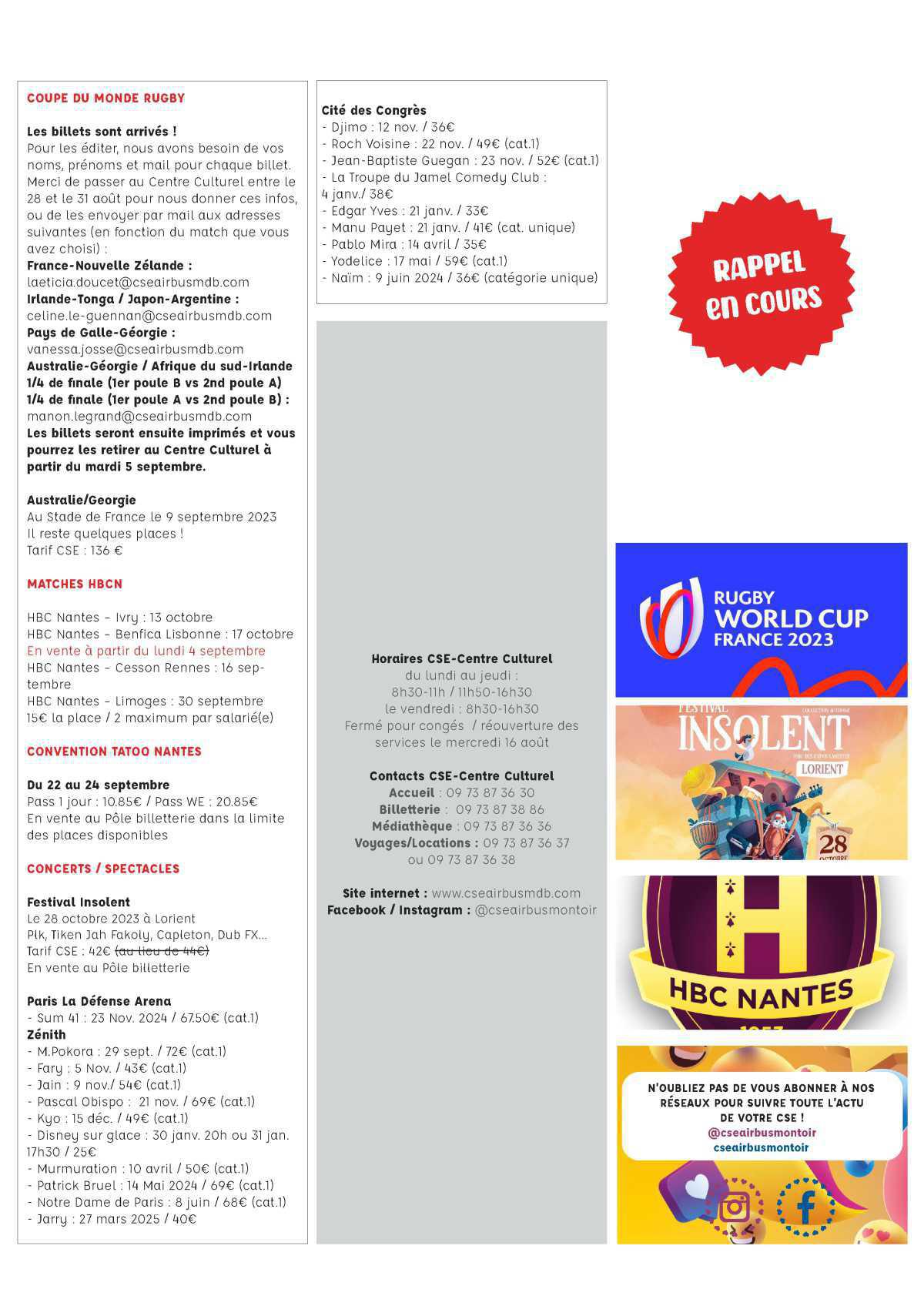 Informations du CSE et de la coopérative semaine 36 Informations du CSE et de la coopérative semaine 36