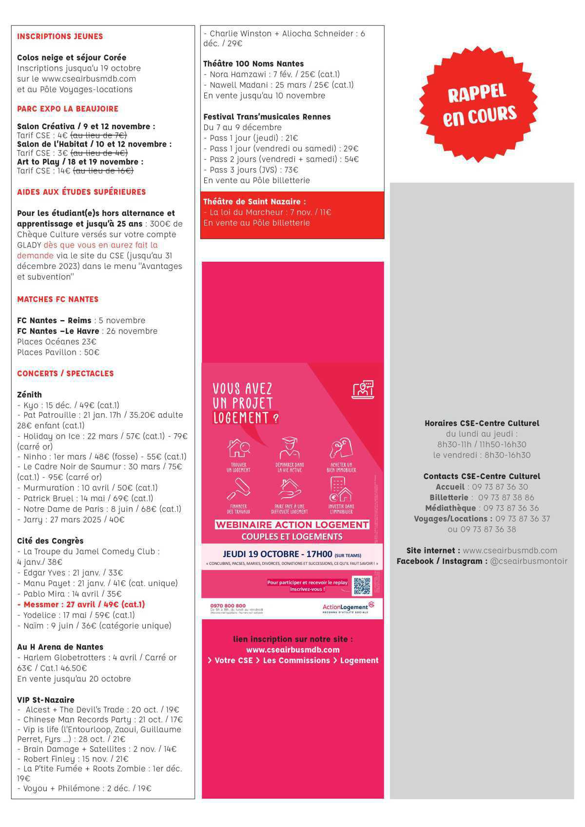 Informations du CSE et de la coopérative semaine 42 Informations du CSE et de la coopérative semaine 42