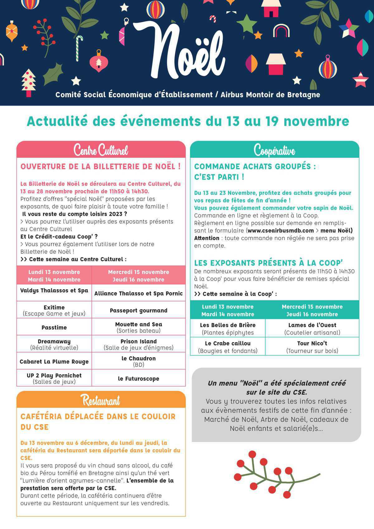 Informations du CSE et de la coopérative semaine 46 Informations du CSE et de la coopérative semaine 46