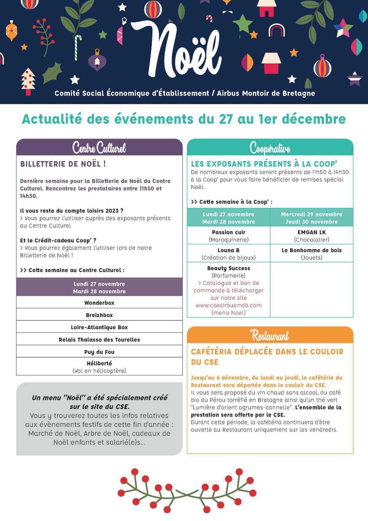 Informations du CSE et de la coopérative semaine 48 Informations du CSE et de la coopérative semaine 48