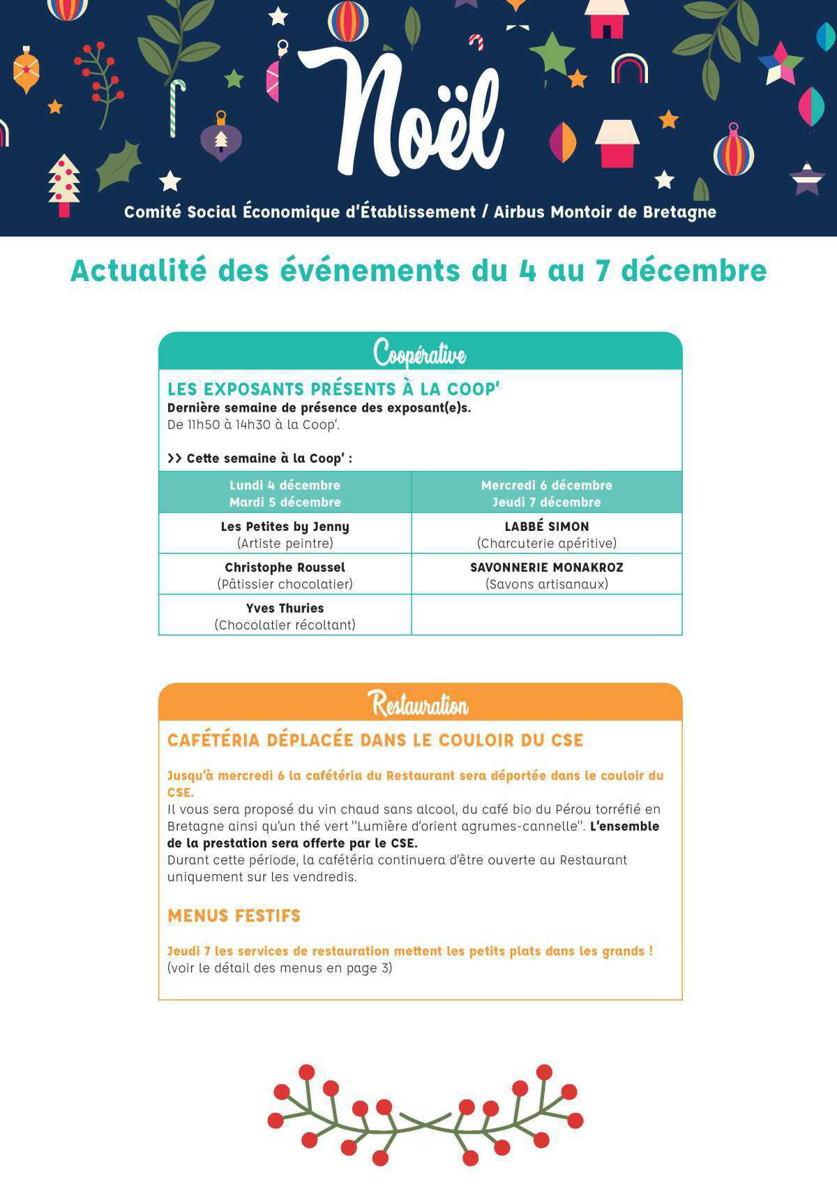 Informations du CSE et de la coopérative semaine 49 Informations du CSE et de la coopérative semaine 49
