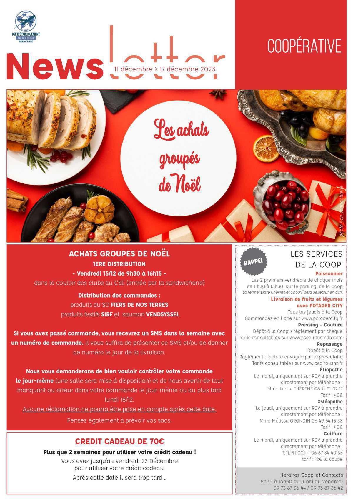 Informations du CSE et de la coopérative semaine 50 Informations du CSE et de la coopérative semaine 50