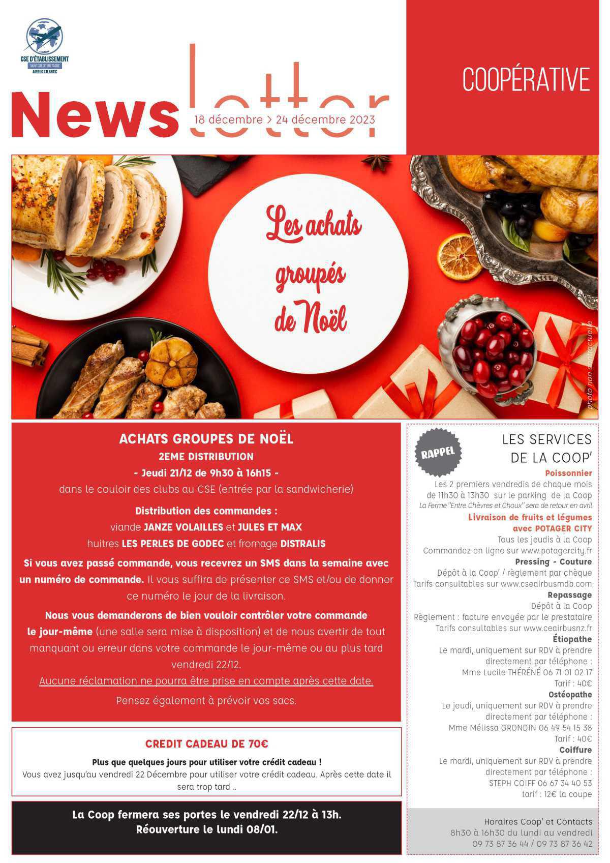 Informations du CSE et de la coopérative semaine 51 Informations du CSE et de la coopérative semaine 51