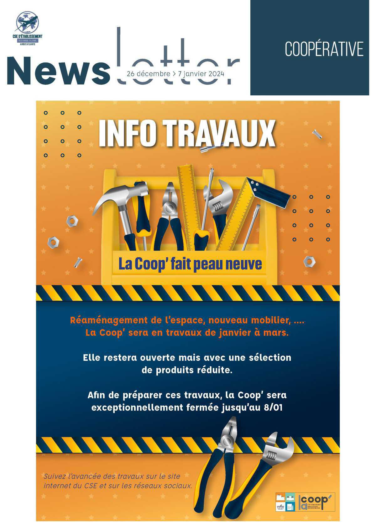 Informations du CSE et de la Coopérative semaine 1 Informations du CSE et de la Coopérative semaine 1