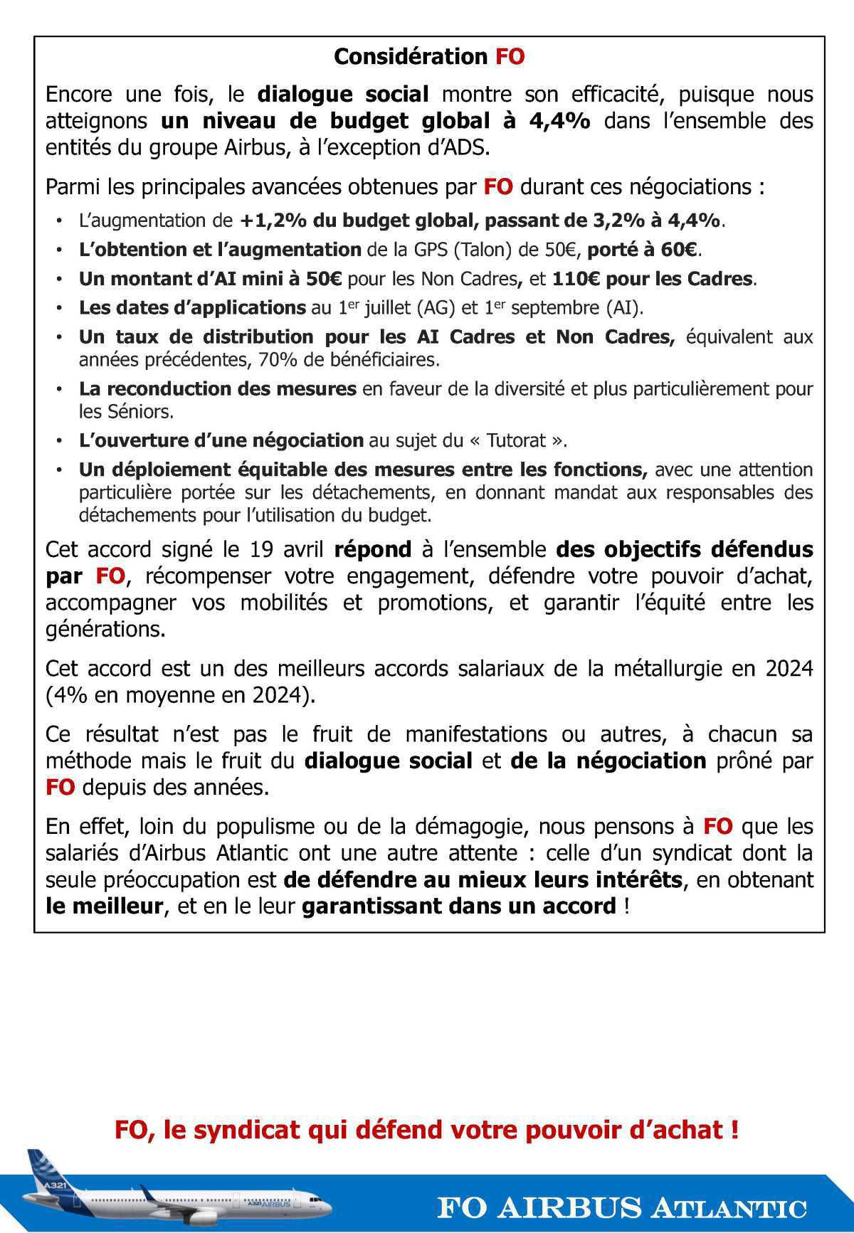 FO signe l' accord Politique Salariale 2024-2025 FO signe l' accord Politique Salariale 2024-2025