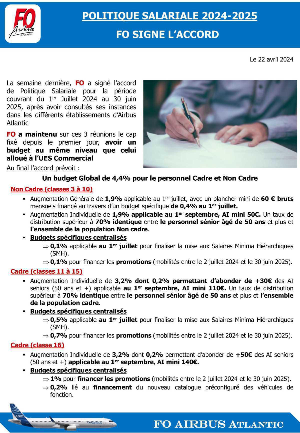 FO signe l' accord Politique Salariale 2024-2025 FO signe l' accord Politique Salariale 2024-2025