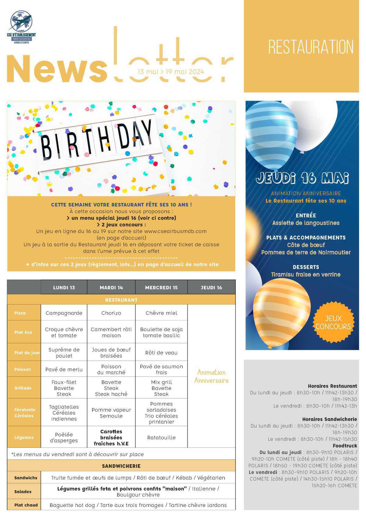 Informations du CSE et de la coopérative semaine 19 et 20 Informations du CSE et de la coopérative semaine 19 et 20