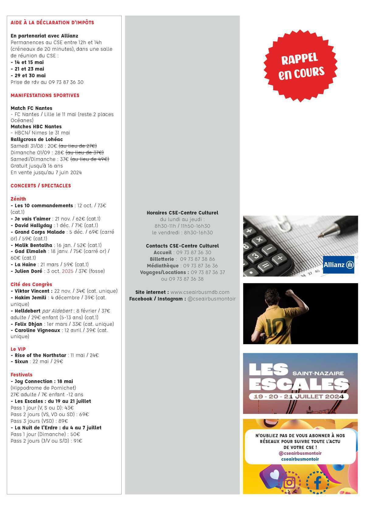 Informations du CSE et de la coopérative semaine 19 et 20 Informations du CSE et de la coopérative semaine 19 et 20