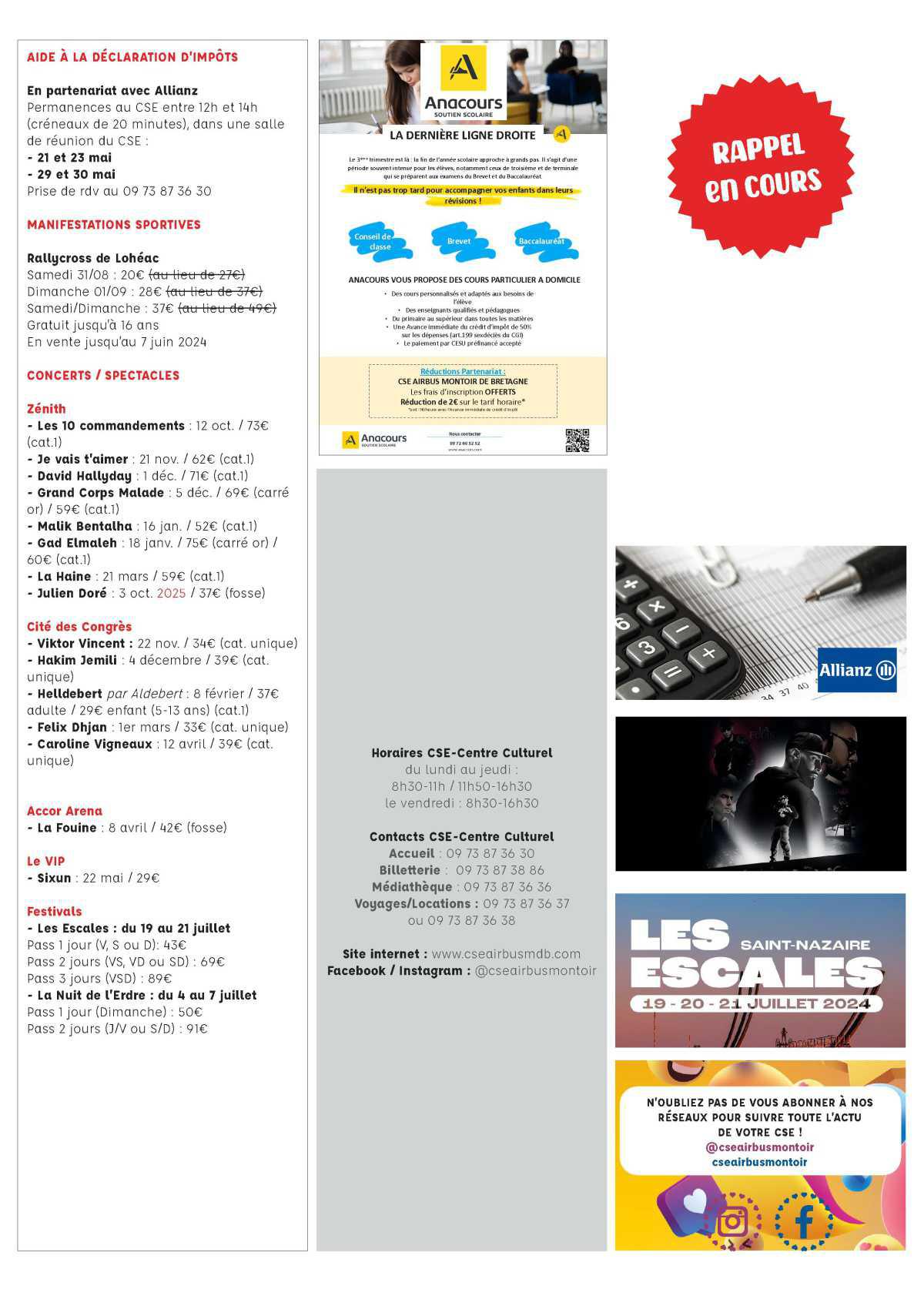 Informations du CSE et de la coopérative semaine 21