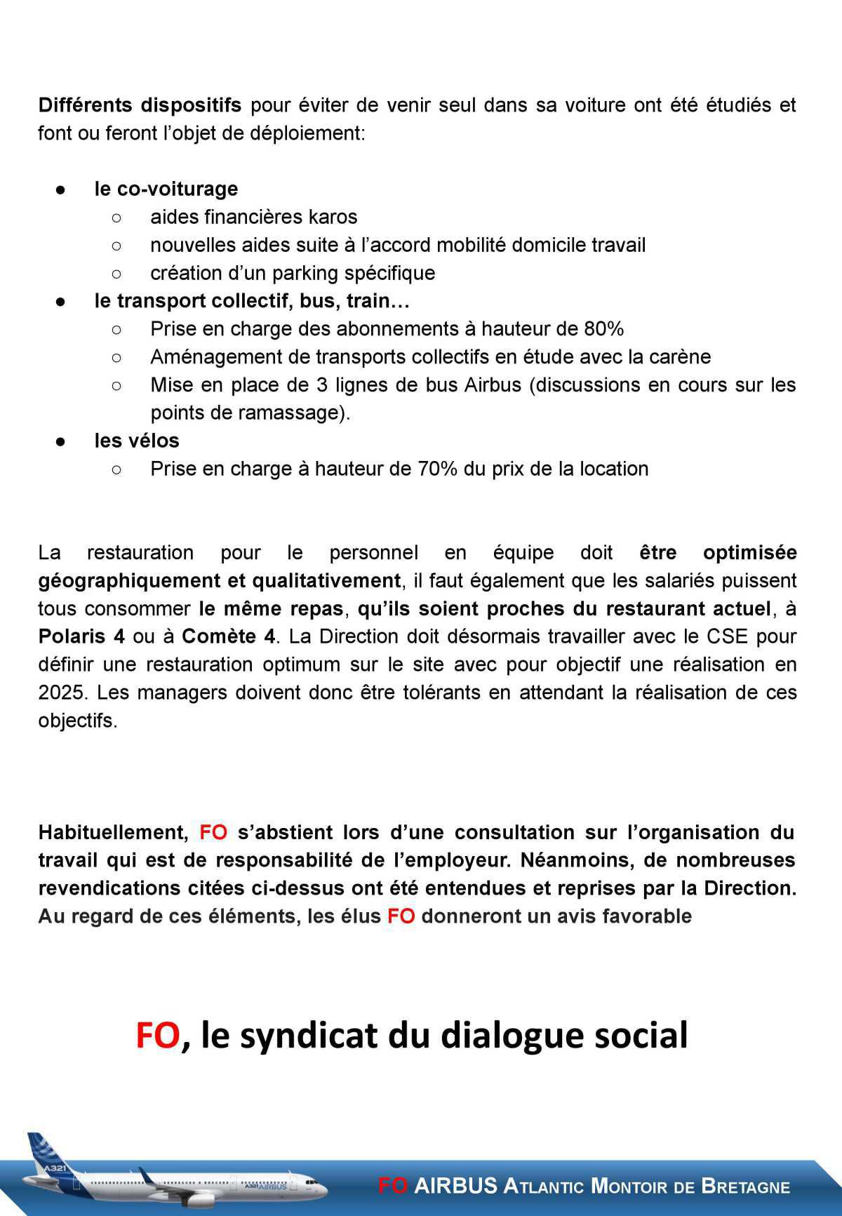 Déclaration FO au CSE du 30 05 24 : modification des horaires de travail en équipe