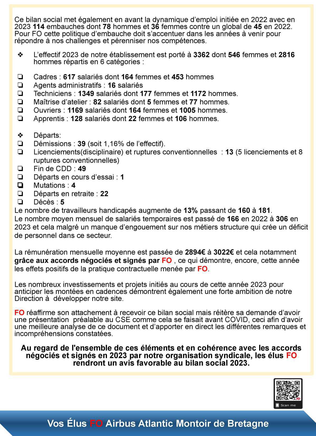 Déclaration FO au CSE du 30 05 24 sur le Bilan social 2023