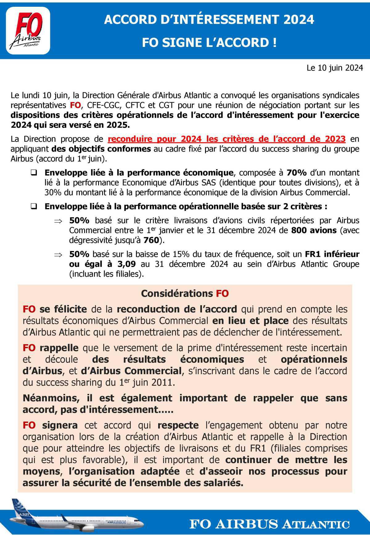 Accord d'intéressement 2024 : FO signe l'accord ! 