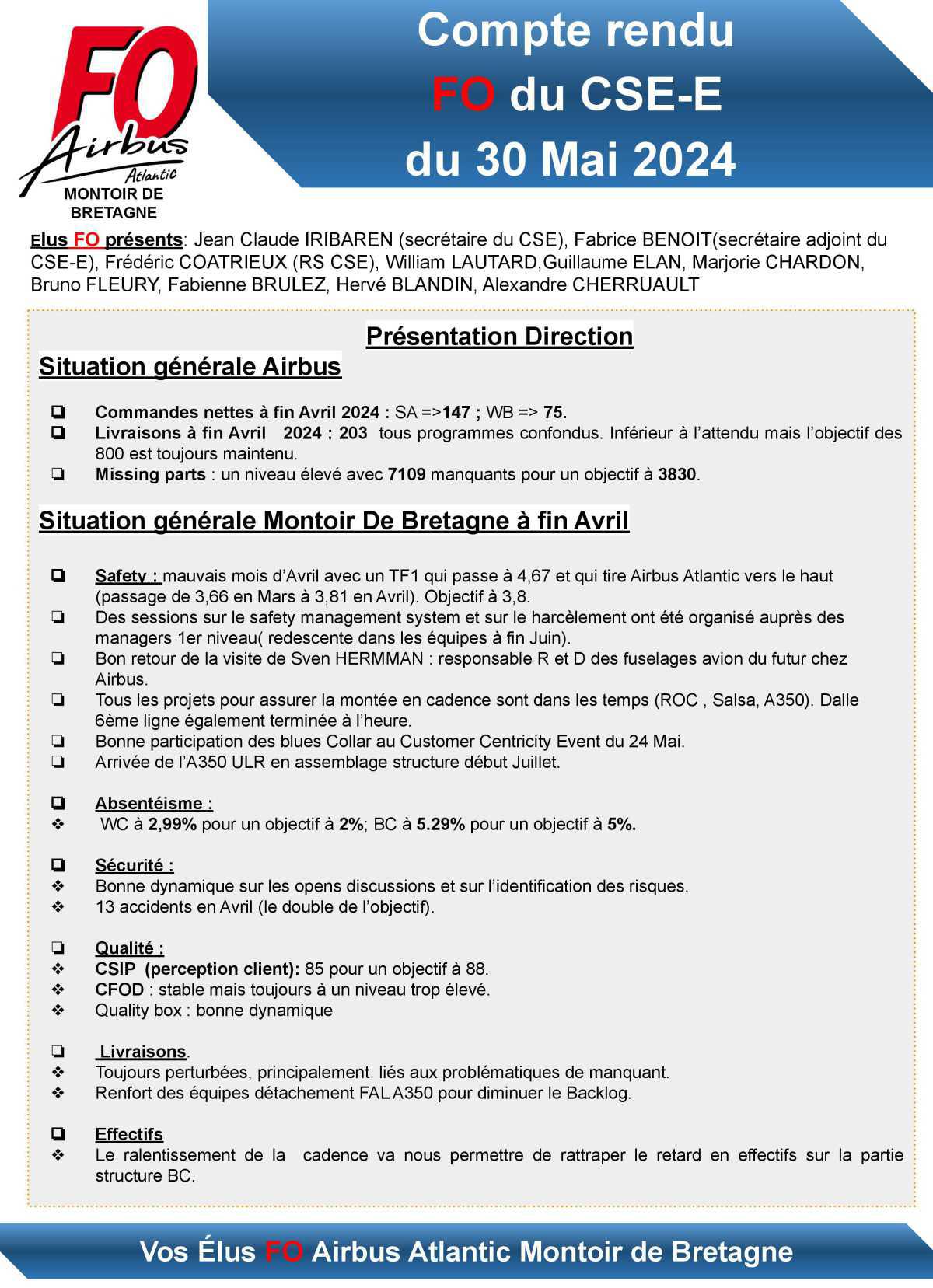 Compte rendu FO du CSE-E du 30 mai 2024