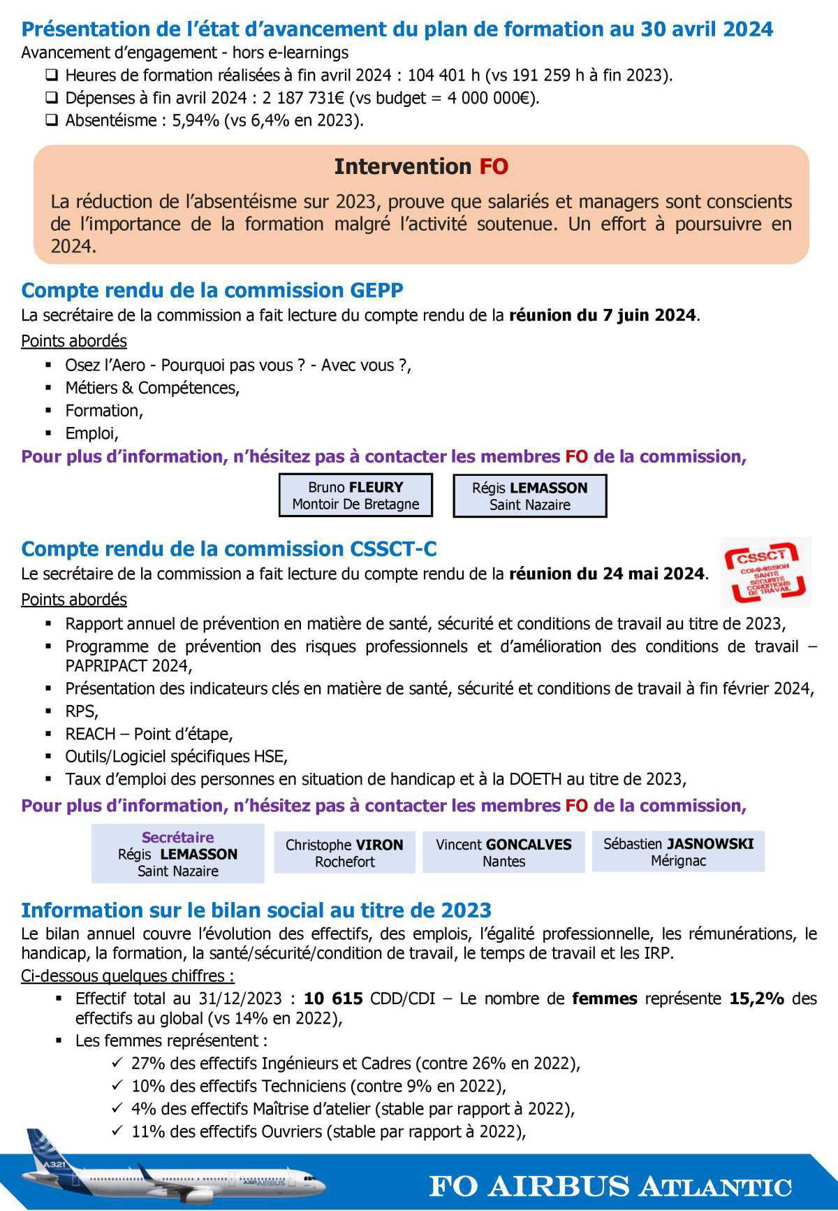 Compte-rendu succinct FO du CSE-C du 14 juin 2024 