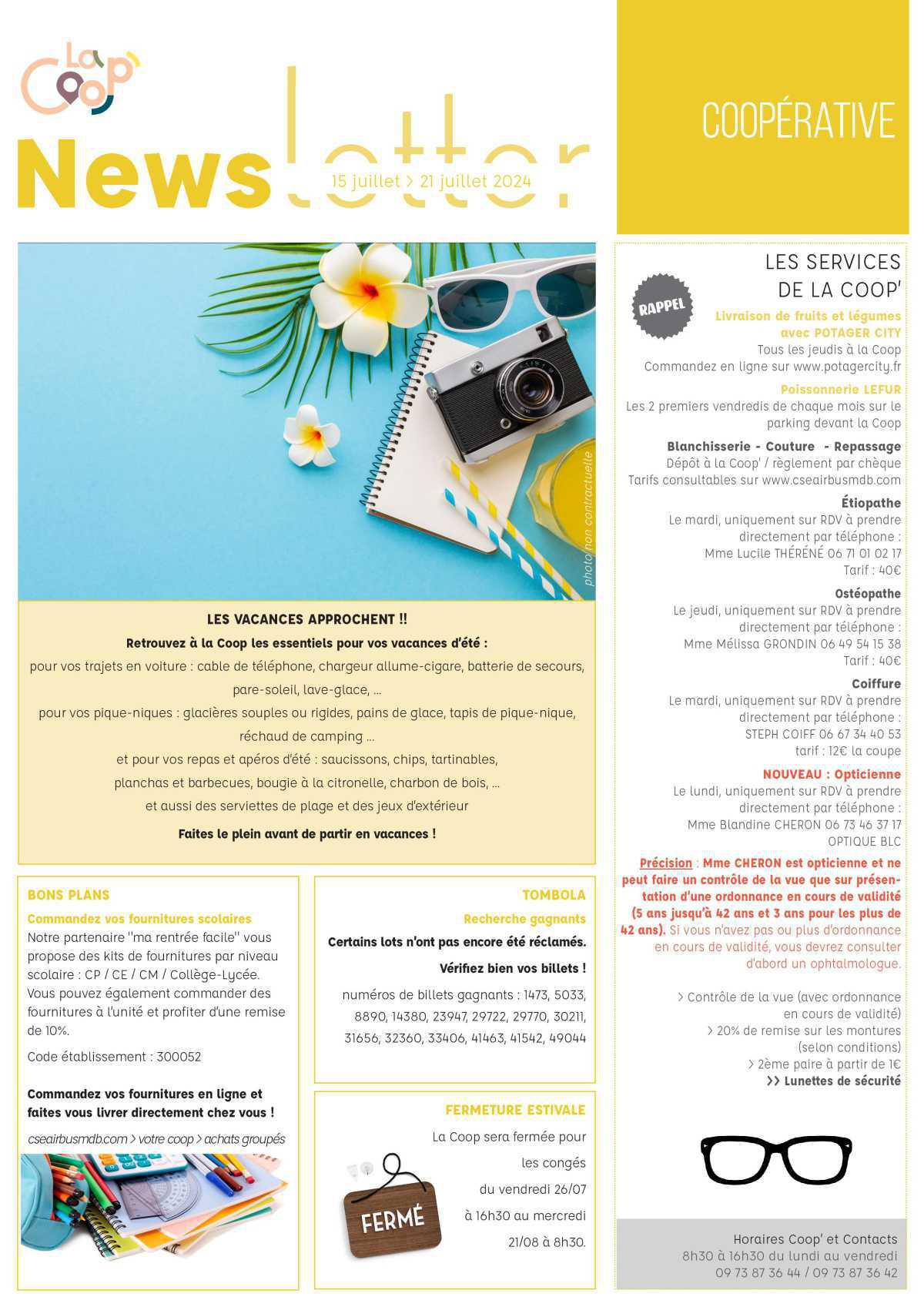 Informations du CSE et de la coopérative semaine 29 Informations du CSE et de la coopérative semaine 29