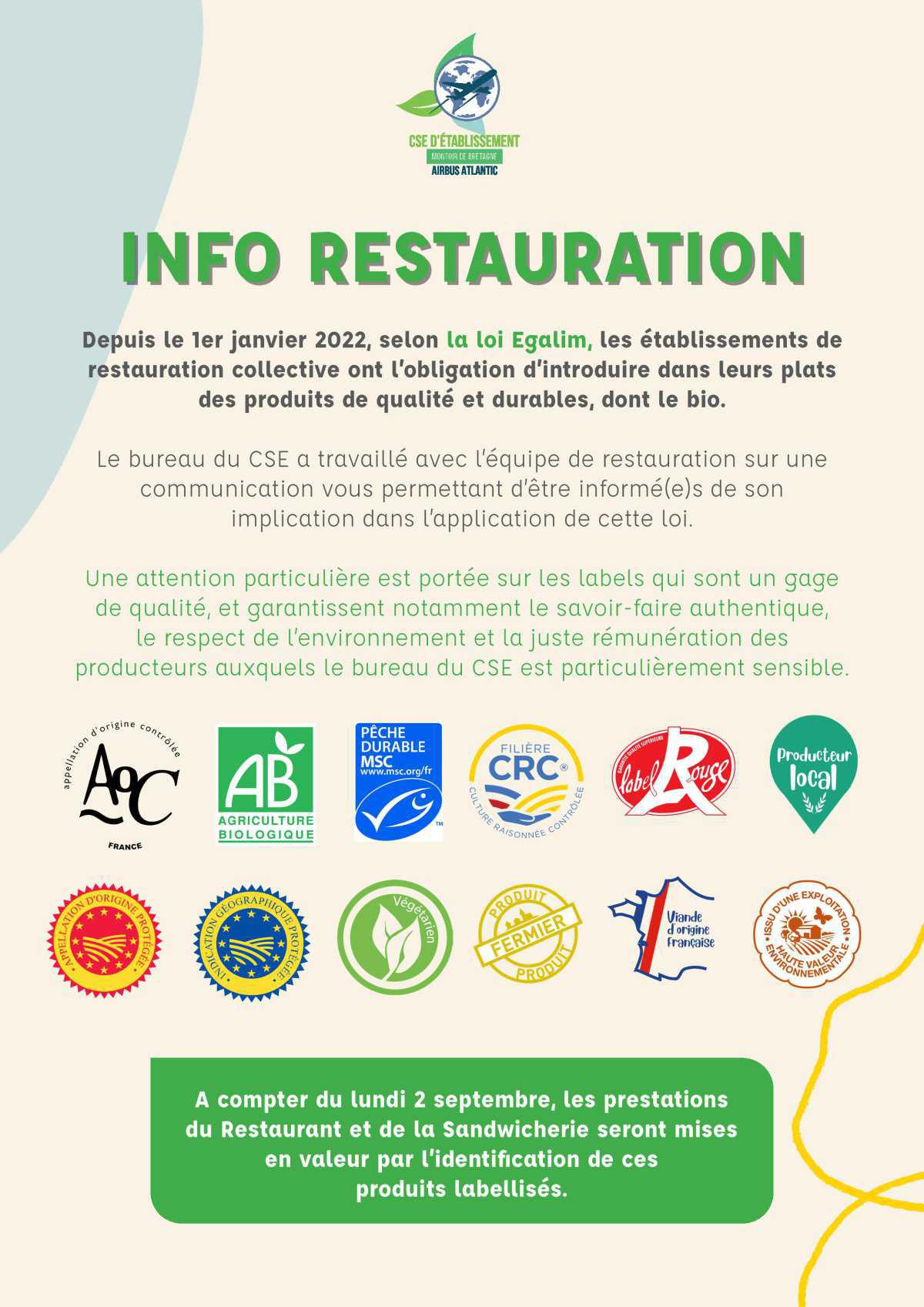 Informations du CSE et de la coopérative semaine 36