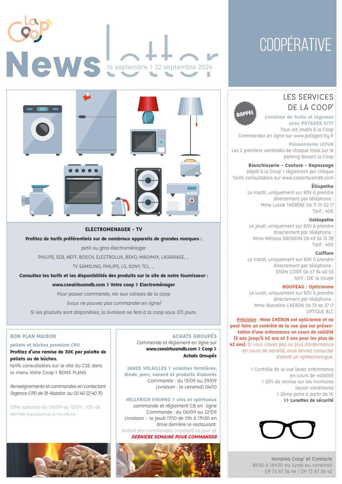 Informations du CSE et de la coopérative semaine 38