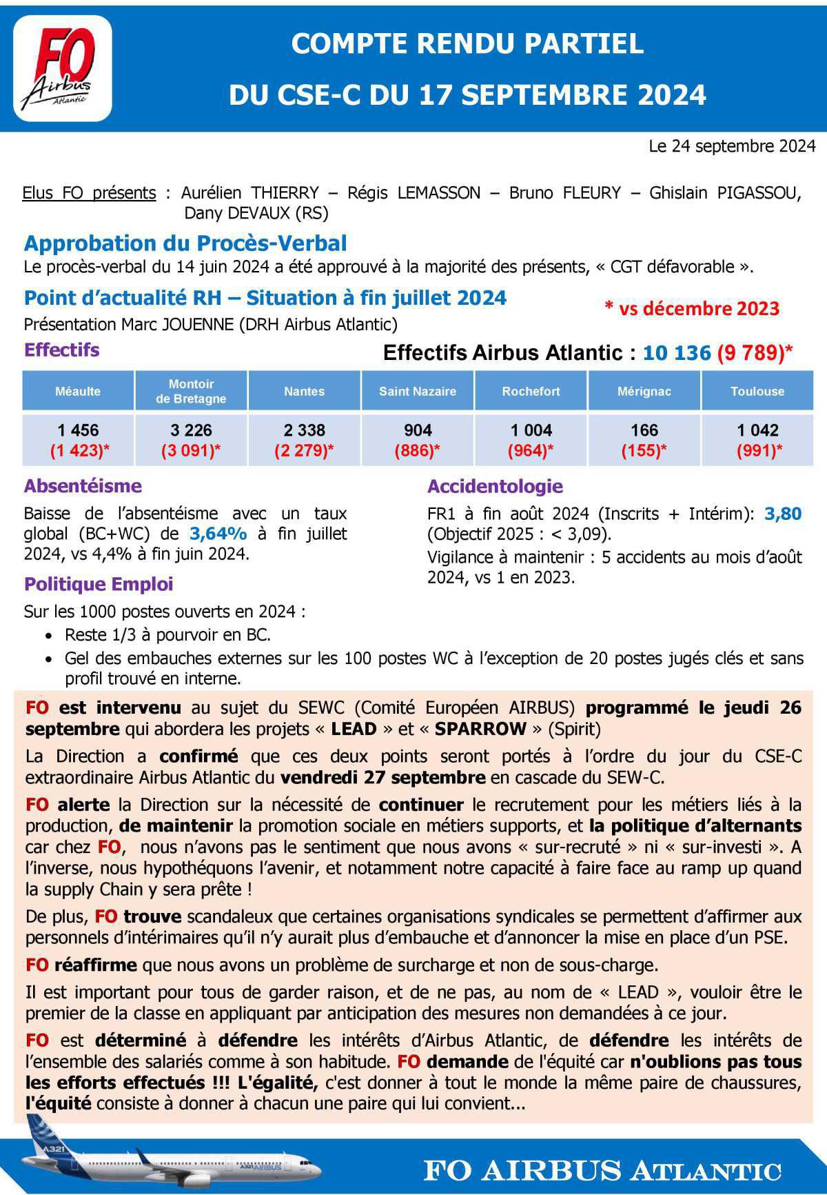 Compte rendu partiel du CSE-C du 17 septembre 2024