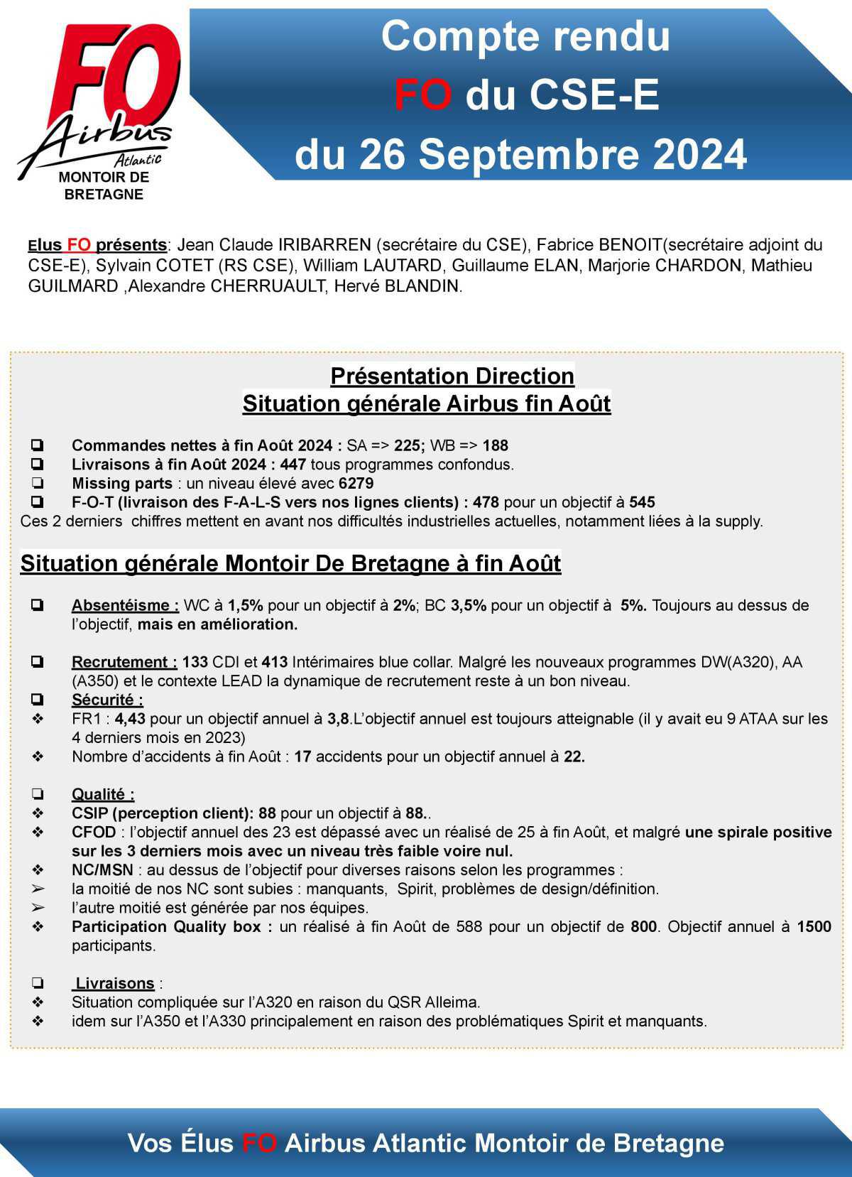 Compte rendu FO du CSE-E du 26 septembre 2024