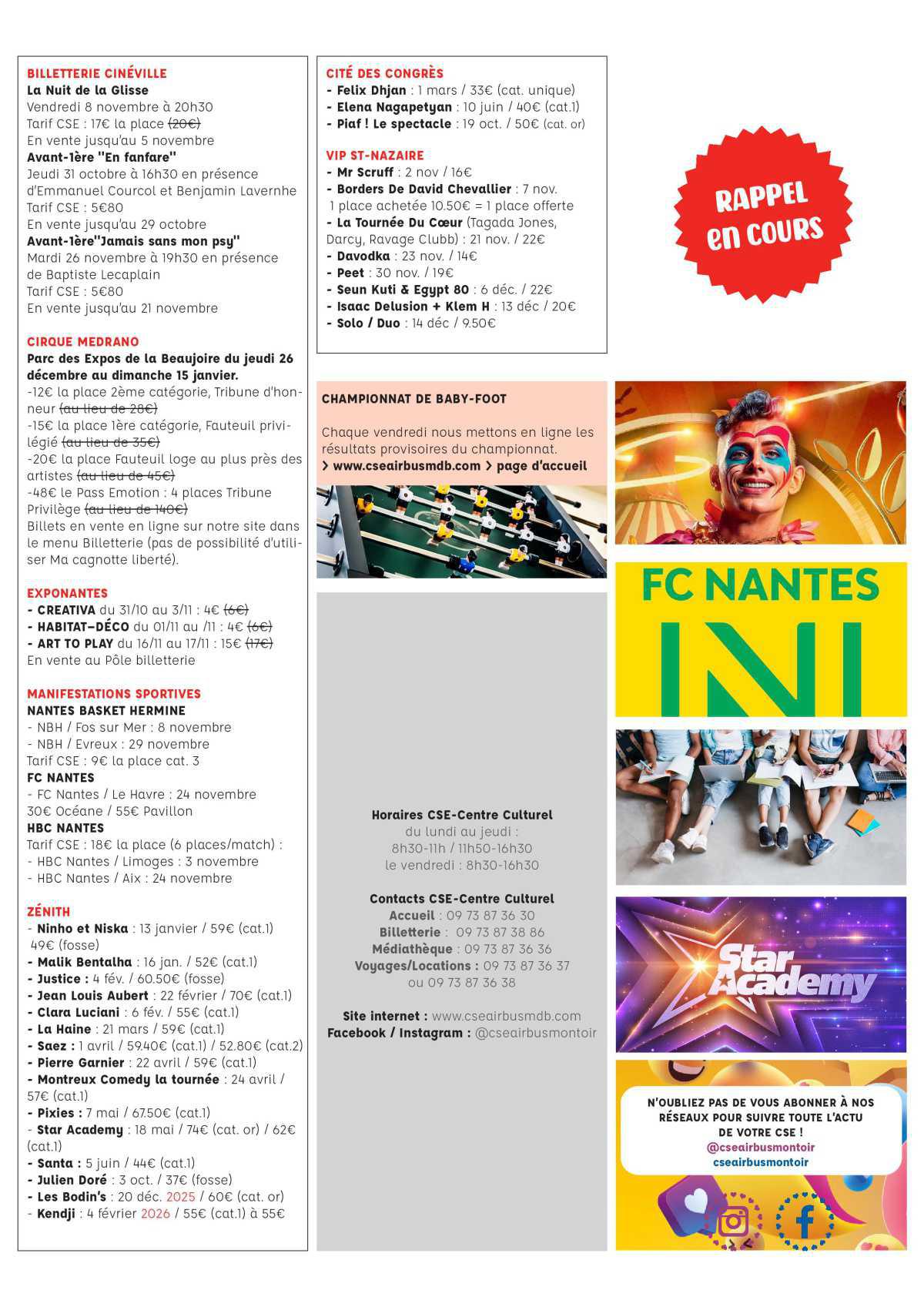 Informations du CSE et de la coopérative semaine 44