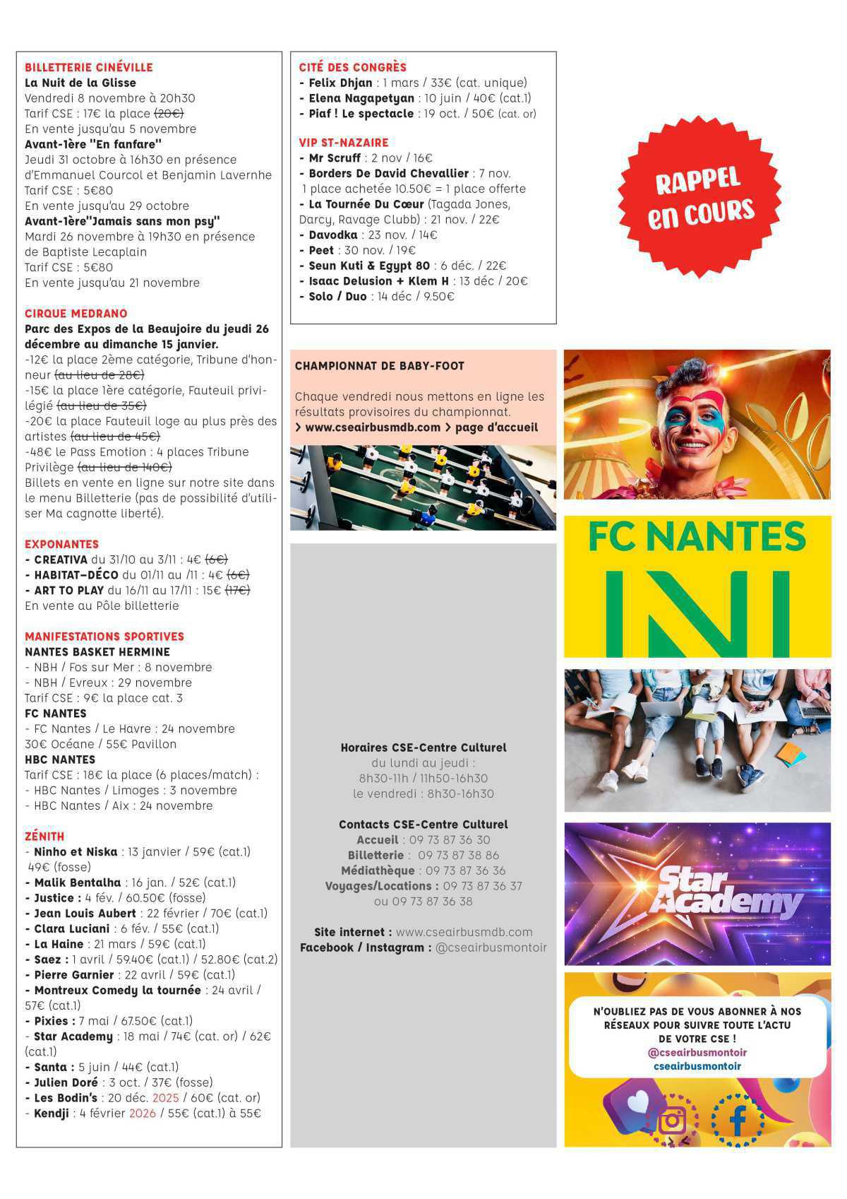 Informations du CSE et de la coopérative semaine 44 Informations du CSE et de la coopérative semaine 44