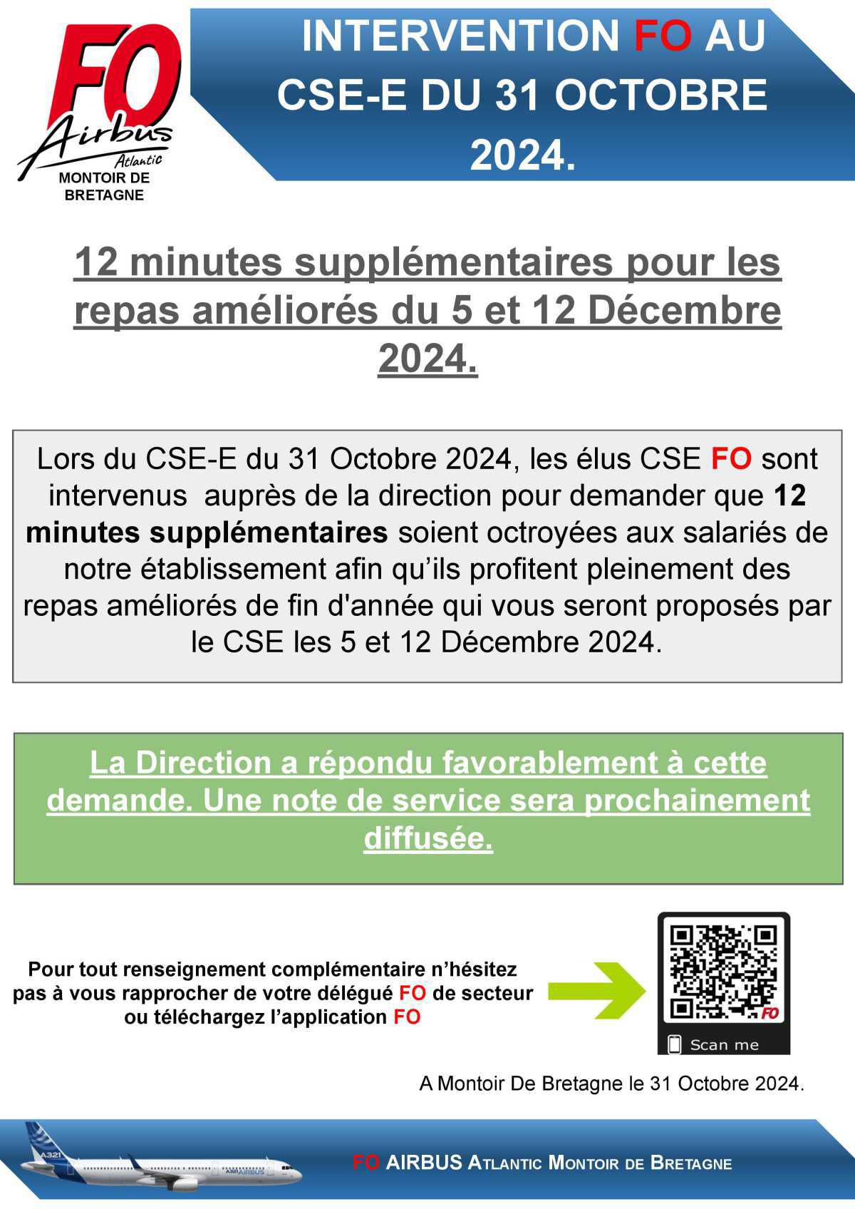 Intervention FO : 12 minutes supplémentaires pour les repas améliorés du 5 et 12 Décembre 2024