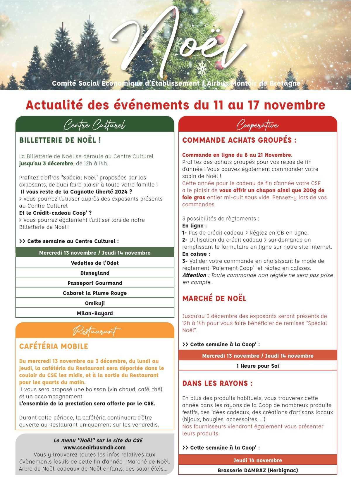 Informations du CSE et de la coopérative semaine 46