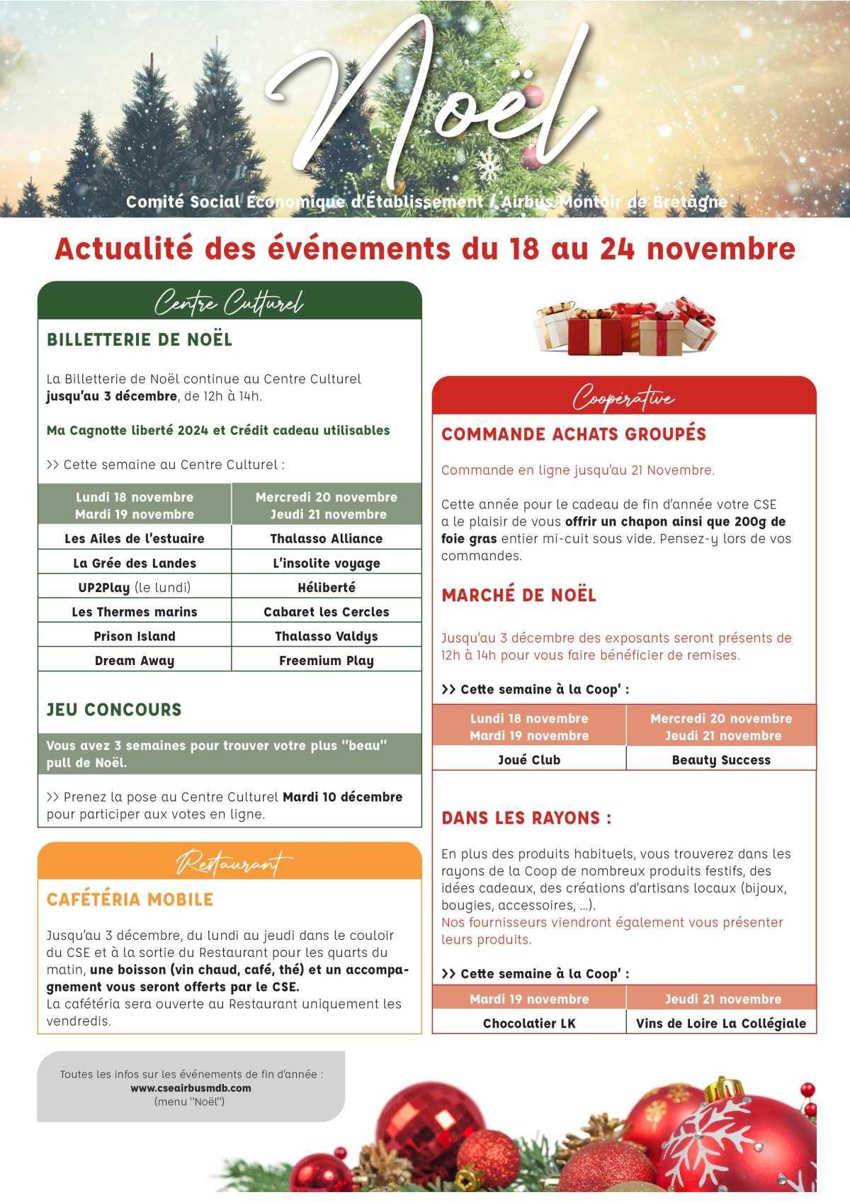 Informations du CSE et de la coopérative semaine 47