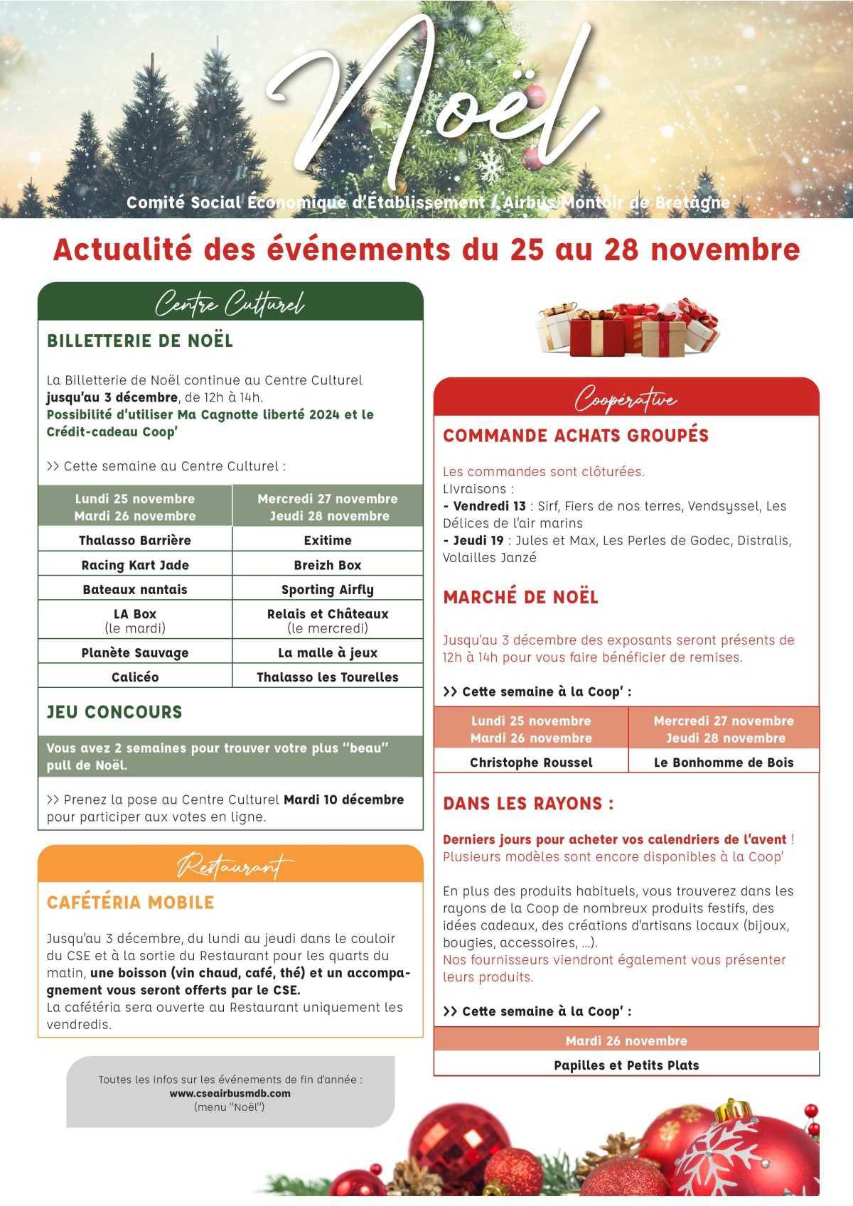 Informations du CSE et de la coopérative semaine 48