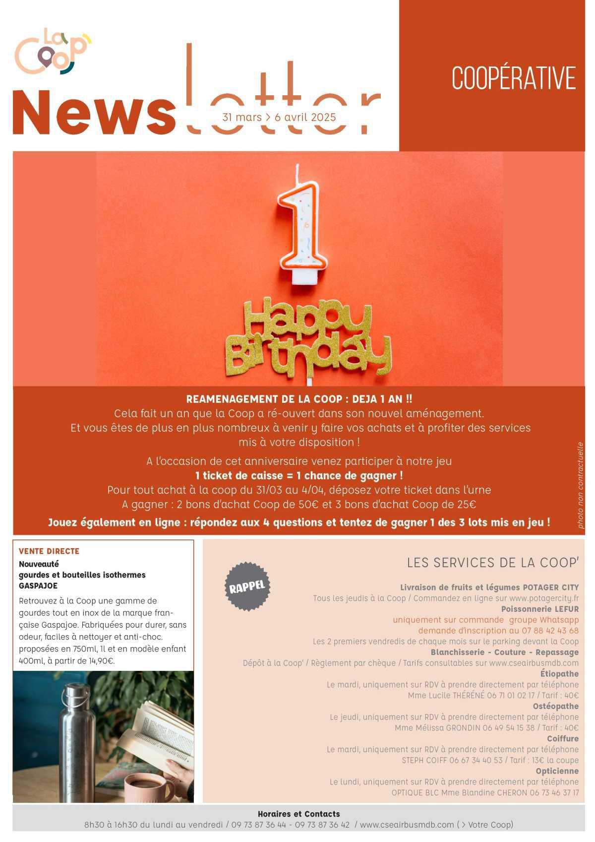 Informations du CSE et de la Coopérative semaine 14 Informations du CSE et de la Coopérative semaine 14