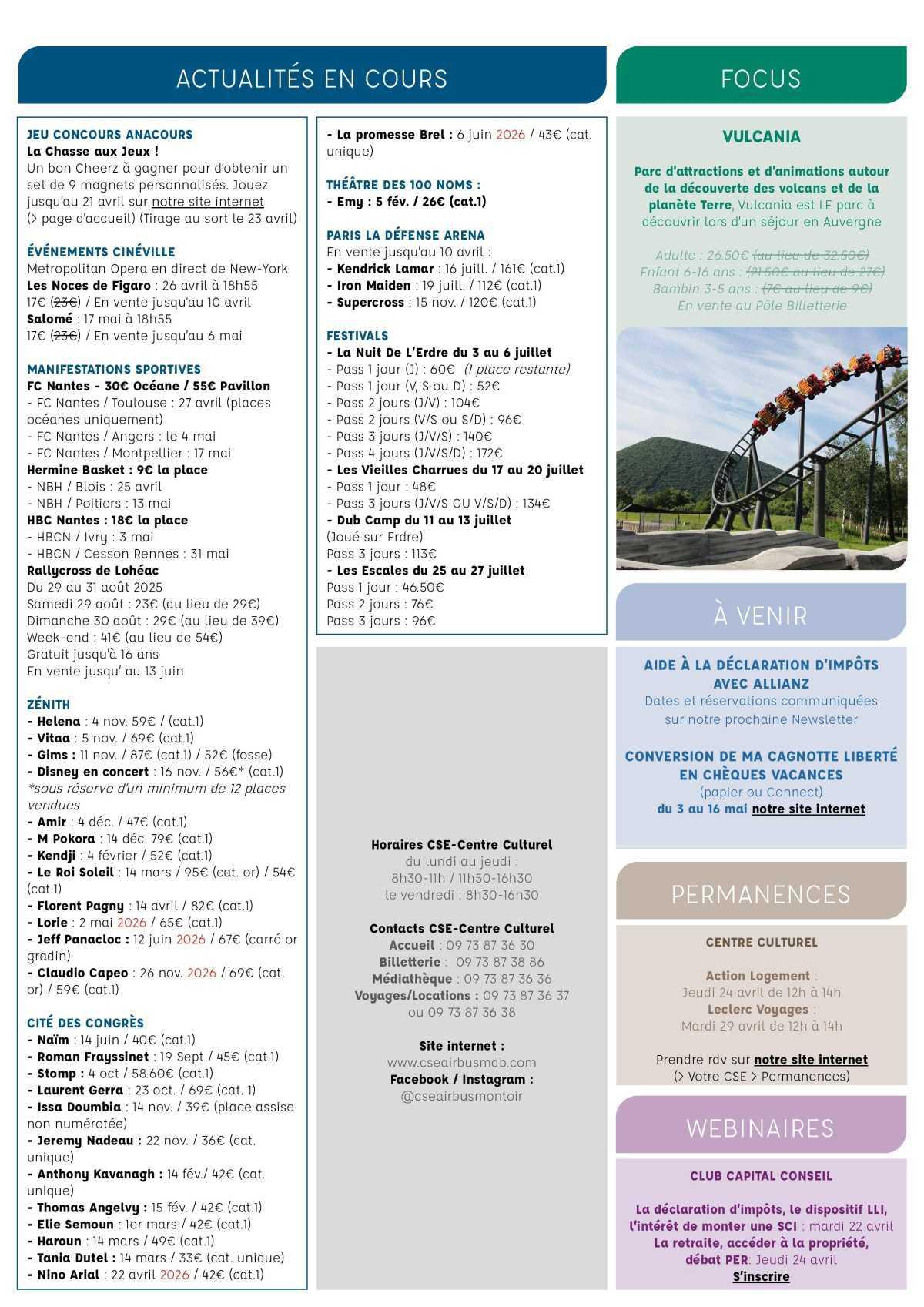 Informations du CSE et de la coopérative semaine 16