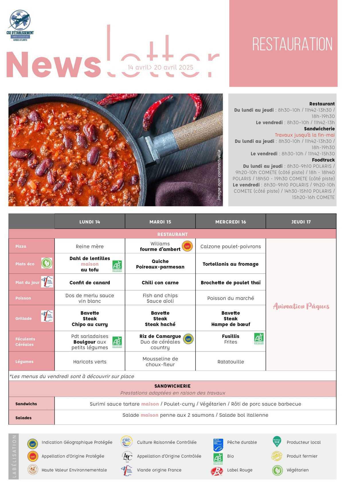 Informations du CSE et de la coopérative semaine 16