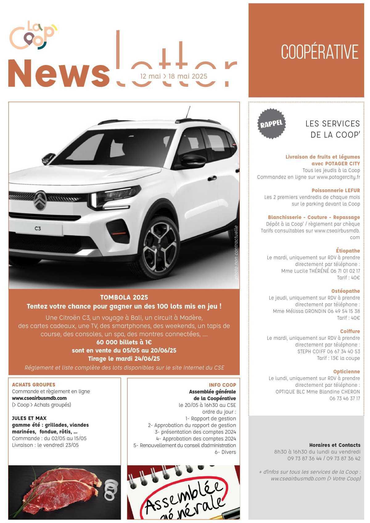 Informations du CSE et de la coopérative semaine 20