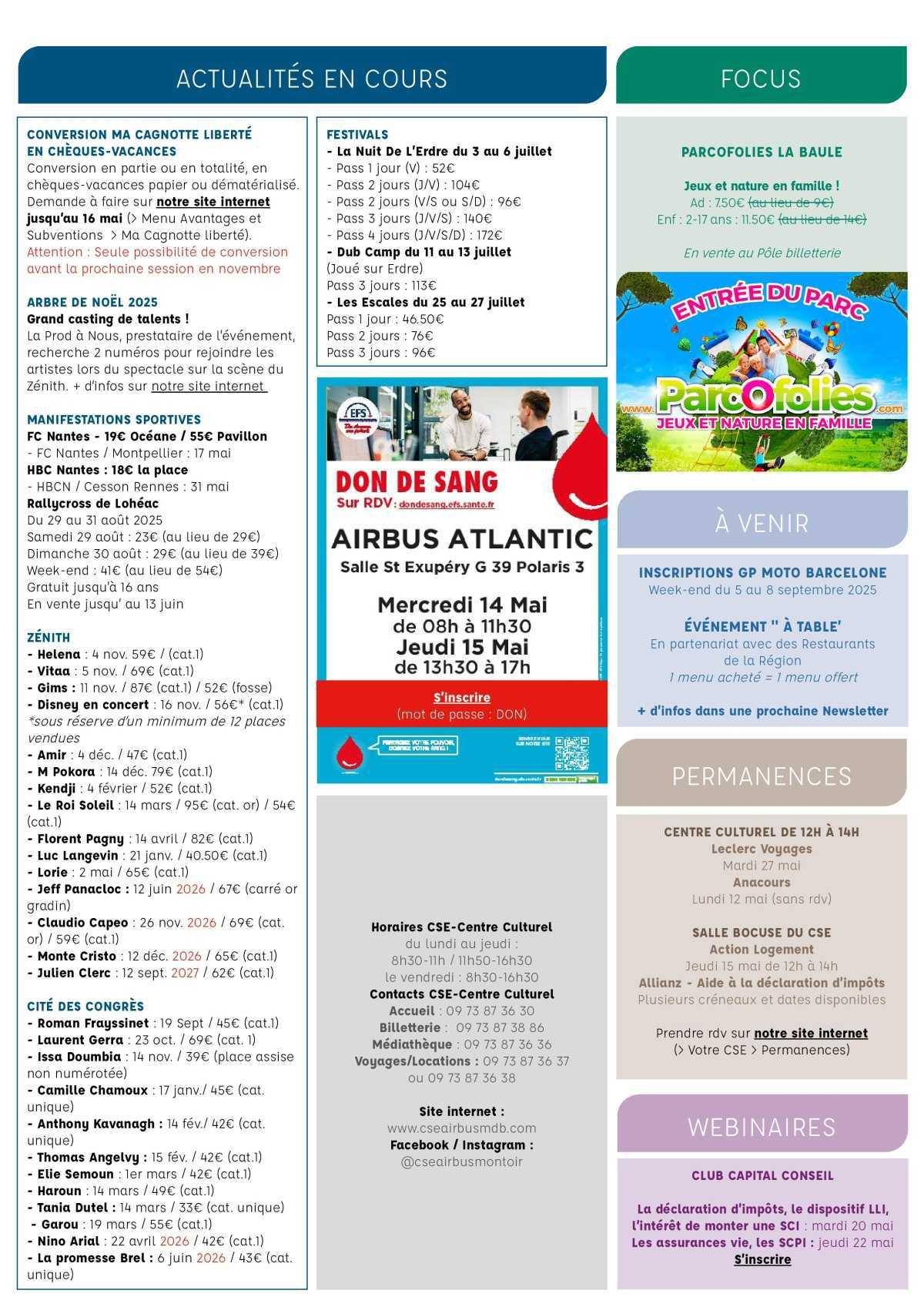 Informations du CSE et de la coopérative semaine 20