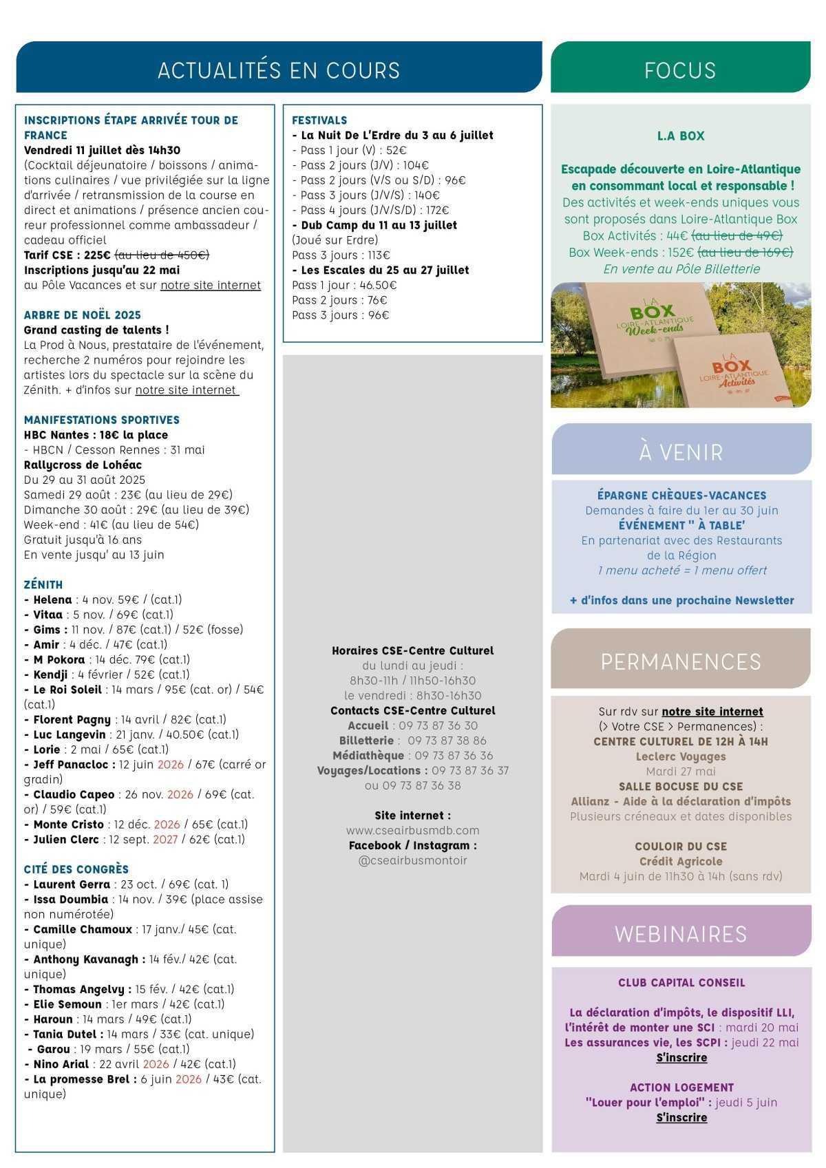 Informations du CSE et de la coopérative semaine 21