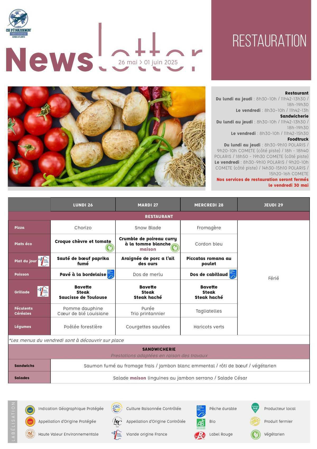 Informations du CSE et de la coopérative semaine 22