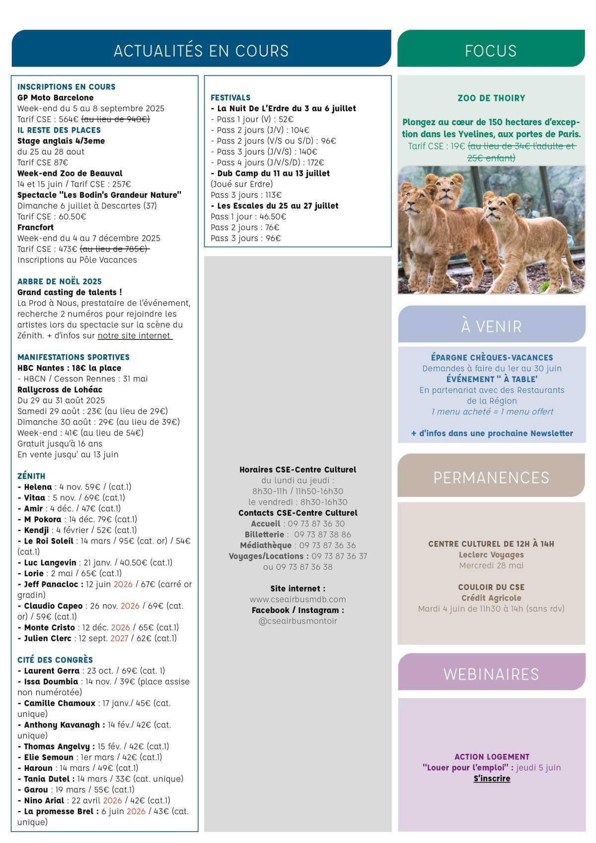 Informations du CSE et de la coopérative semaine 22
