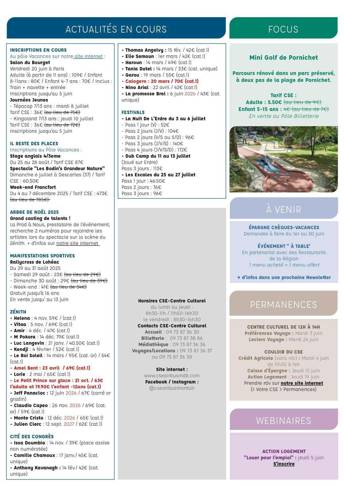 Informations du CSE et de la coopérative semaine 23