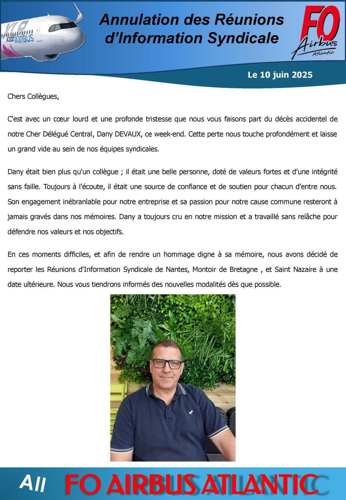 Annulation des Réunions d'Information Syndicale 