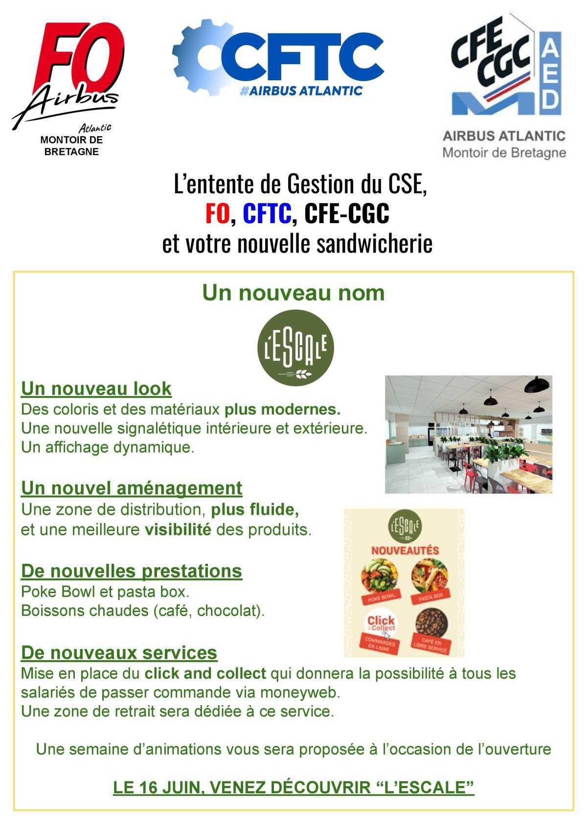 L'Entente de Gestion du CSE, FO, CFTC et CFE-CGC et votre nouvelle sandwicherie 