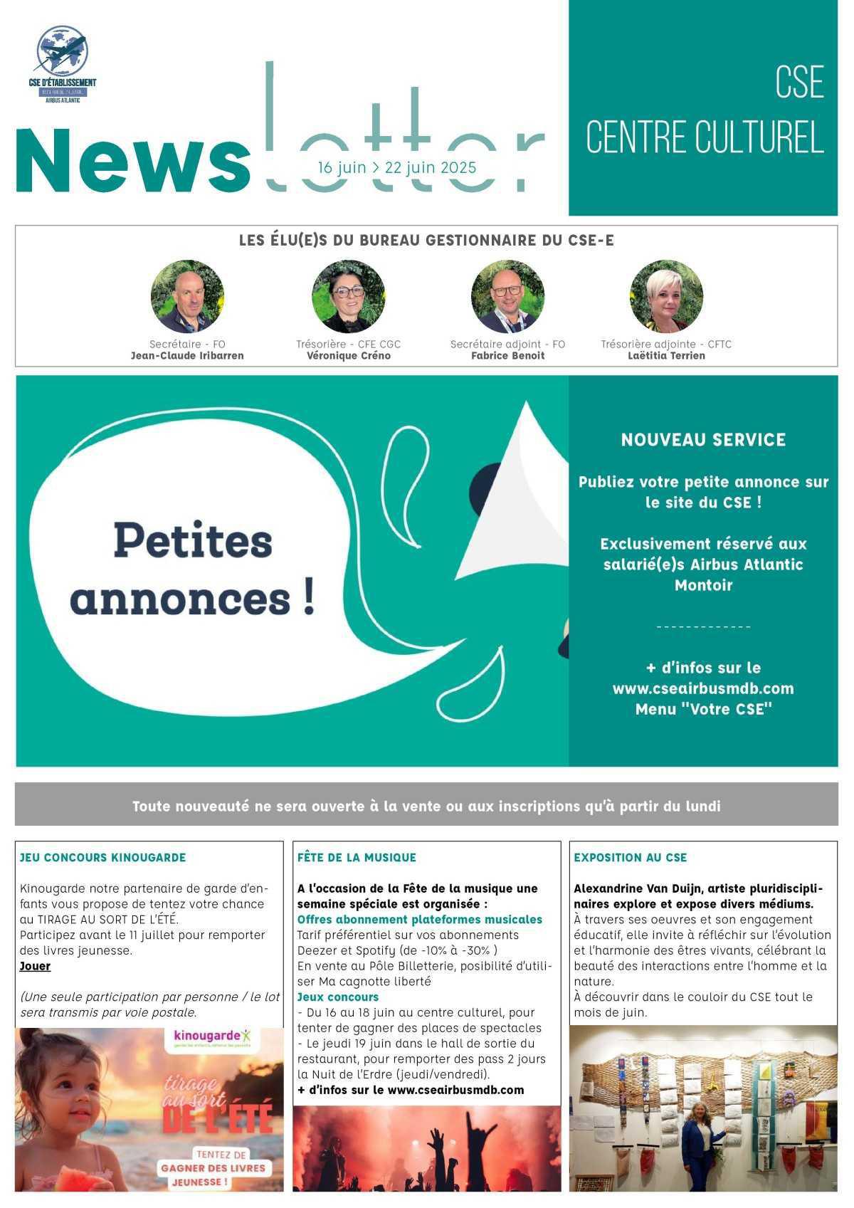 Informations du CSE et de la coopérative semaine 25