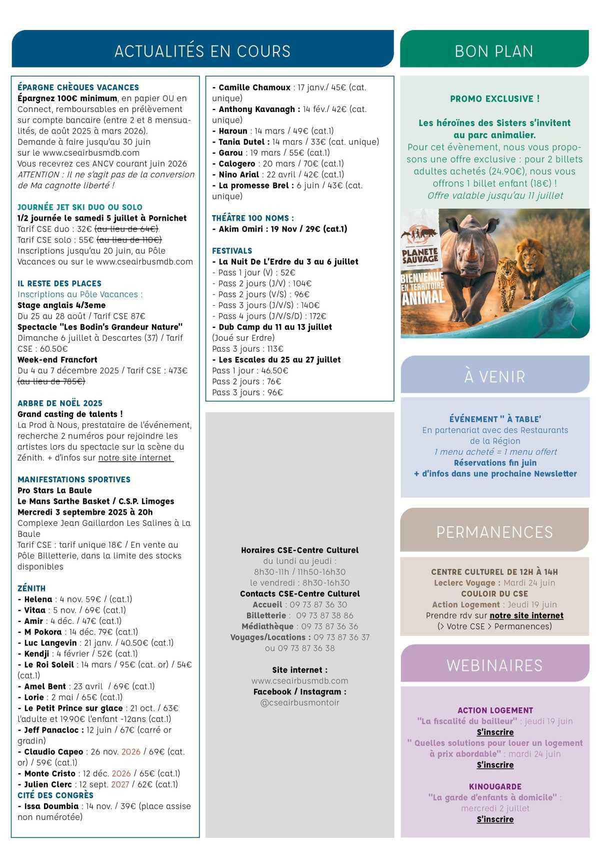 Informations du CSE et de la coopérative semaine 25