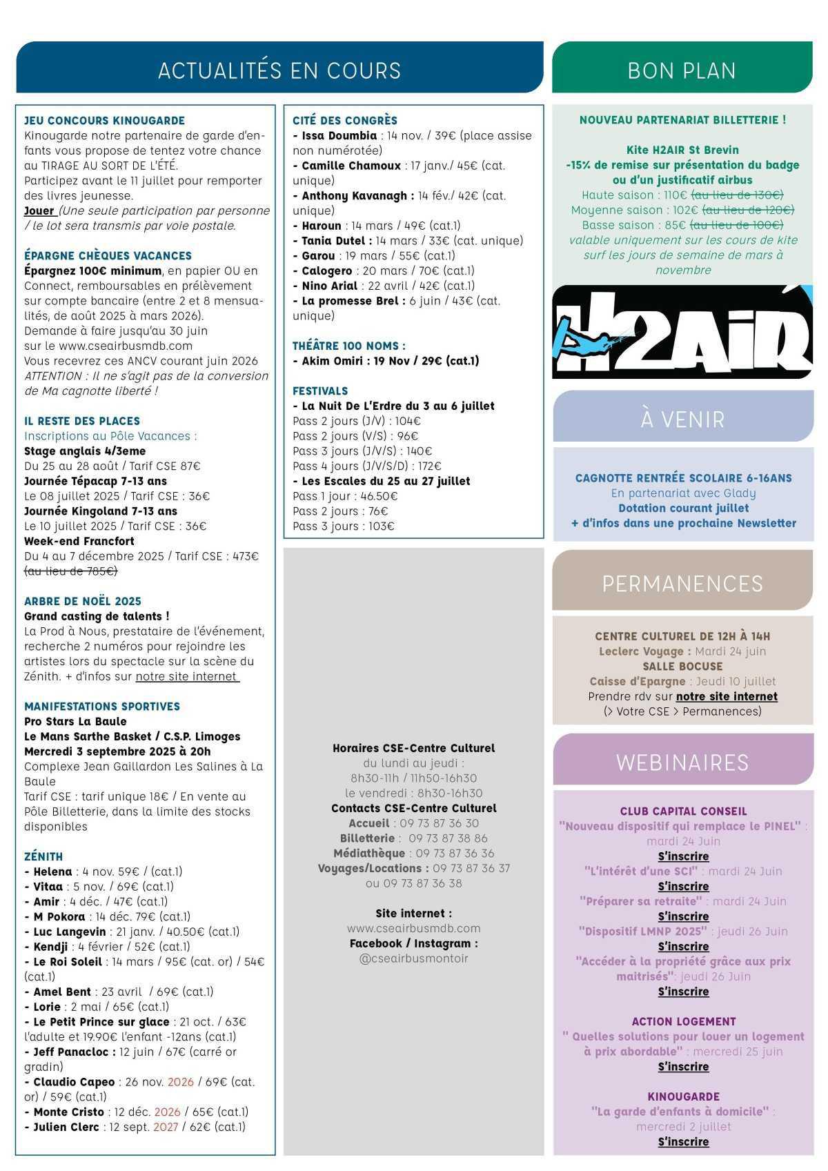 Informations du CSE et de la coopérative semaine 26