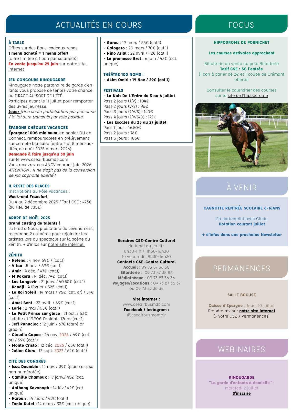 Informations du CSE et de la coopérative semaine 27
