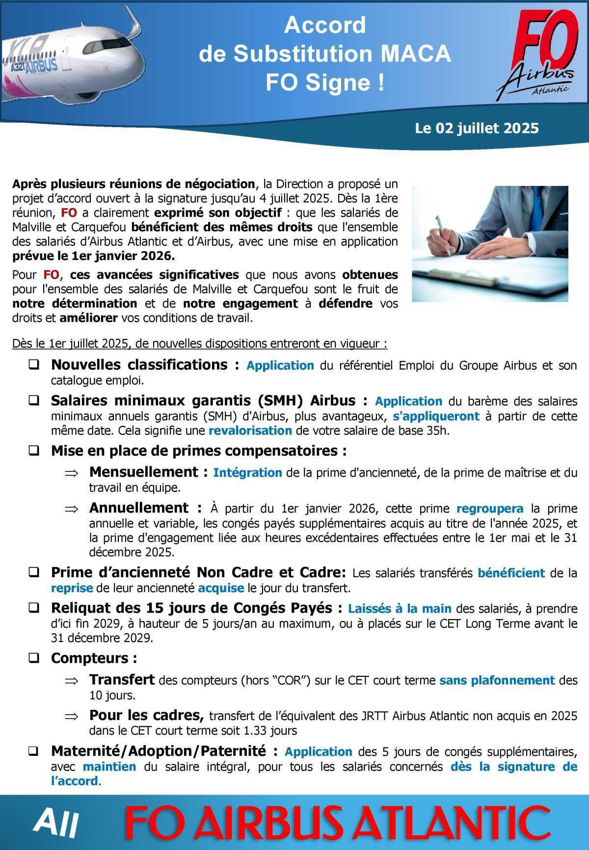 Accord de substitution MACA, FO signe !