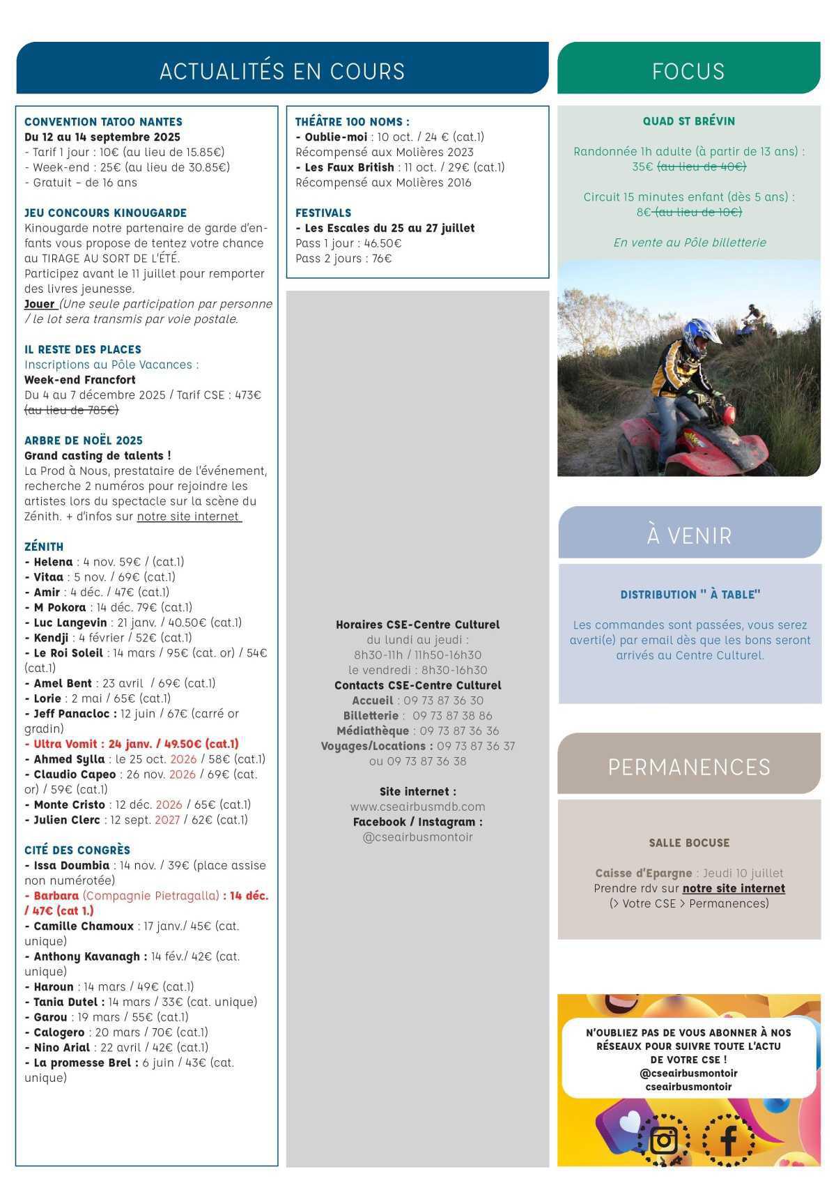 Informations du CSE et de la coopérative semaine 28