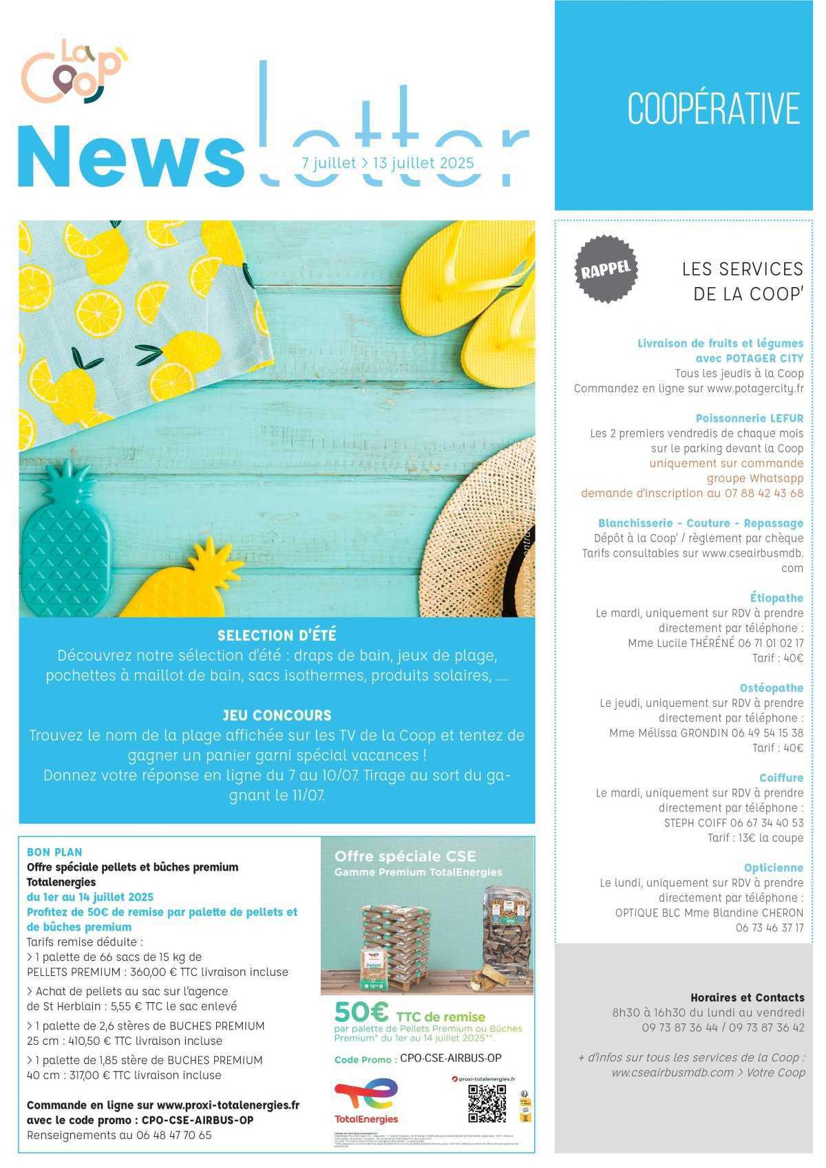 Informations du CSE et de la coopérative semaine 28
