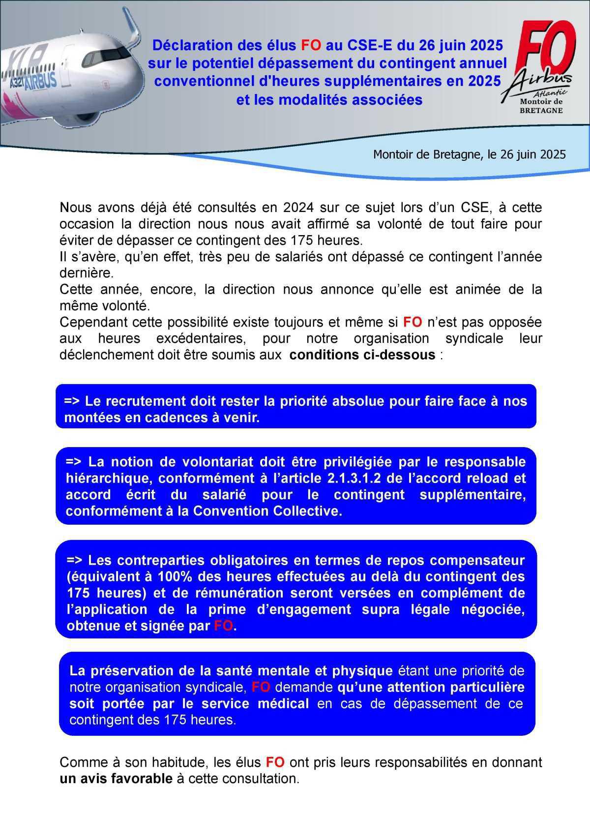 Déclaration des élus FO au CSE-E du 26 juin 2025 
