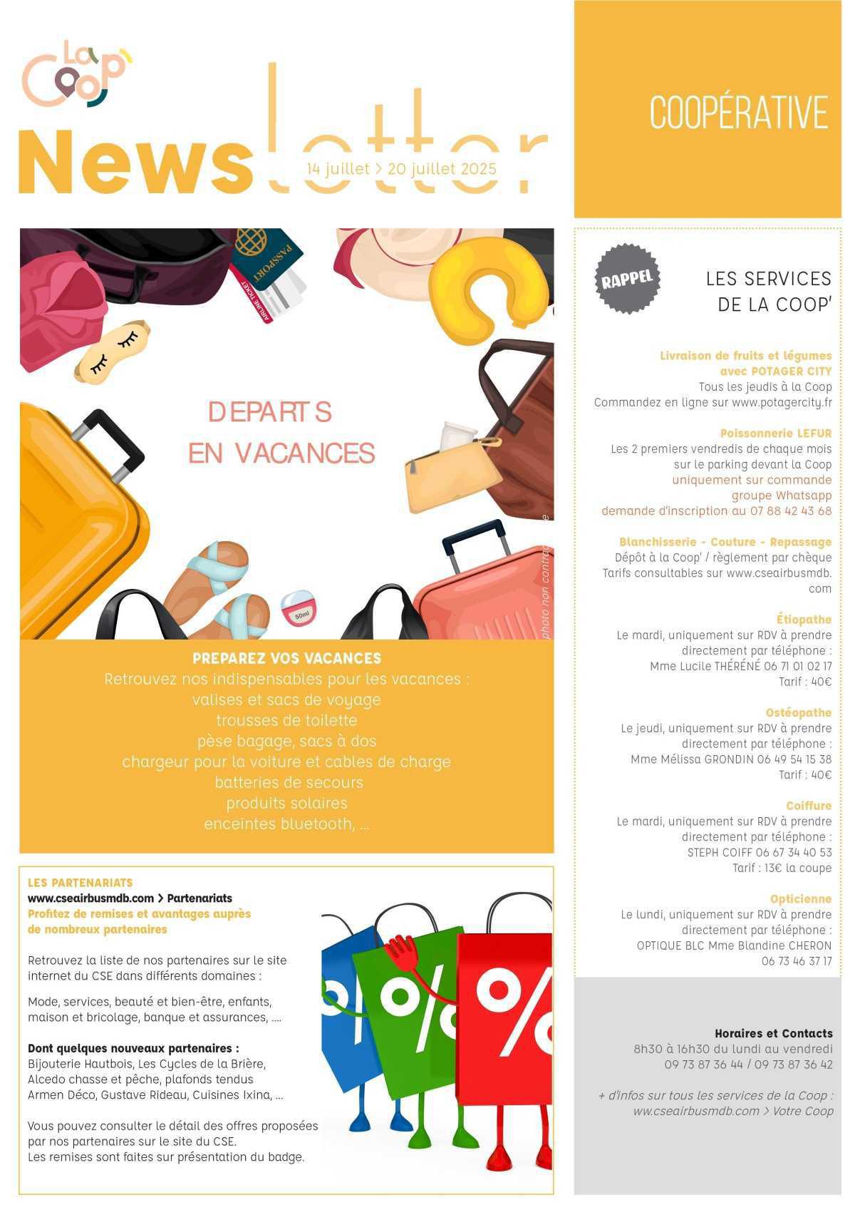 Informations du CSE et de la coopérative semaine 29