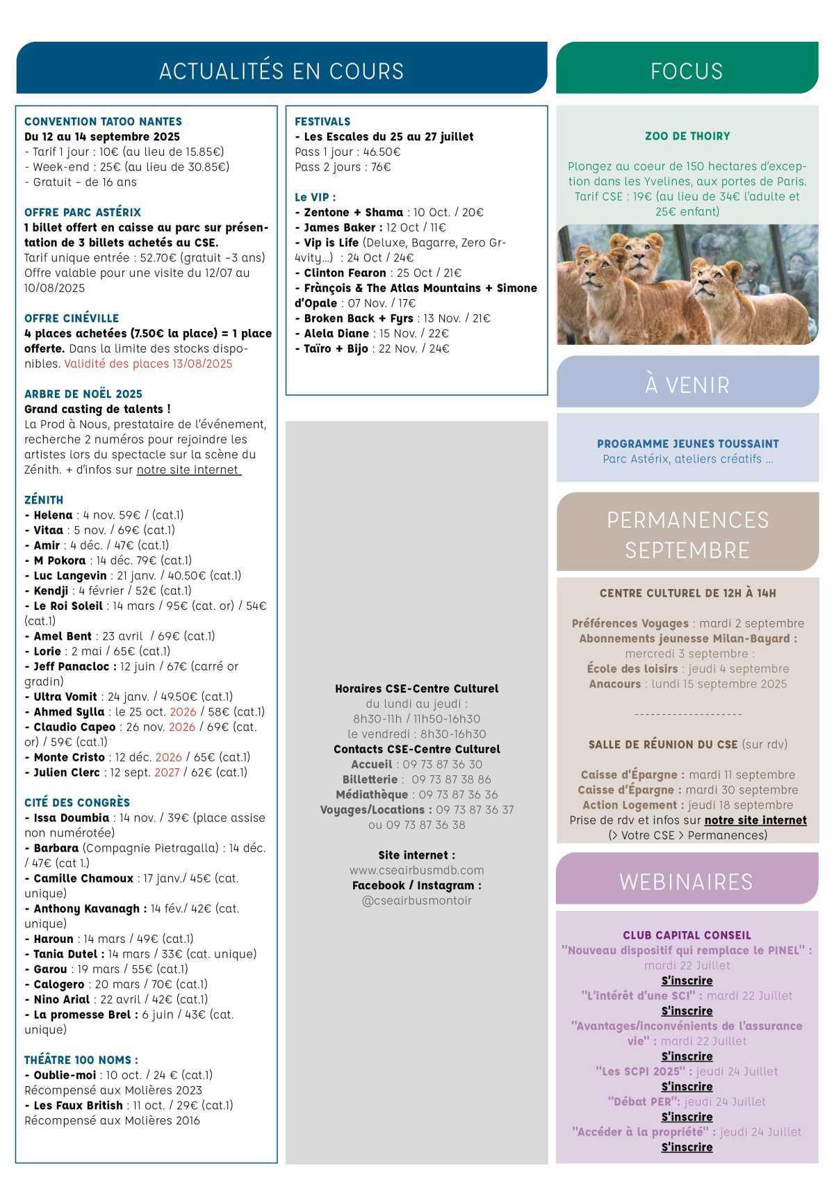 Informations du CSE et de la coopérative semaine 29